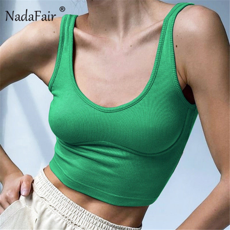 Nadafair Ribber Knitted Tops Femme O Neck Summer Basic Shirts White Black Casual Sport Vest Off Shoulder Green Women's Tank Top baby magazin 