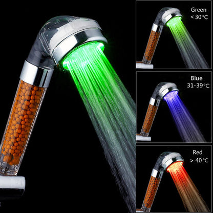 New Changing Color Light Up Temperature Change Rainfall Negative Lon Filter Spa Massage 3 way LED Shower Head baby magazin 