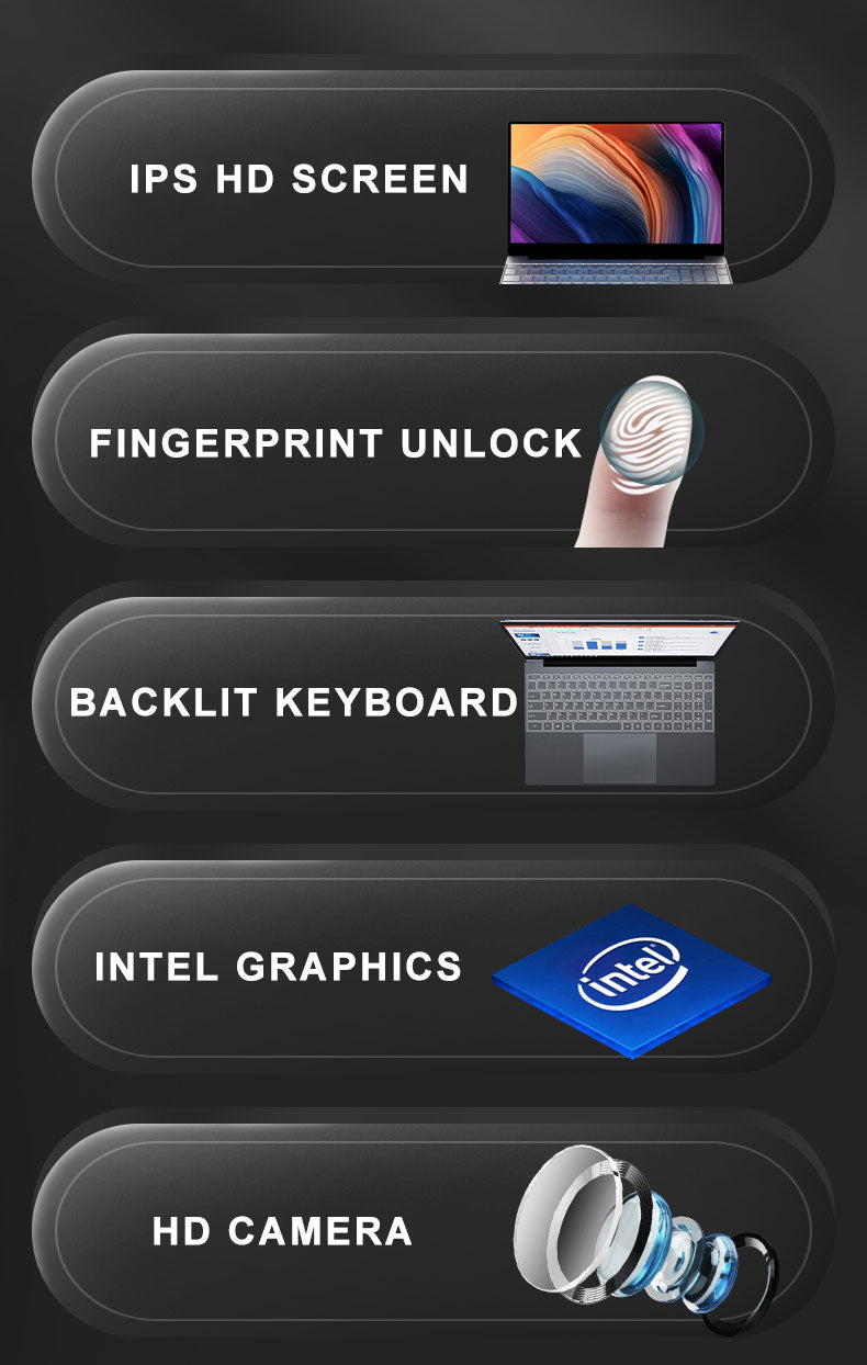 New Slim Laptop 15.6 inch 8GB 12GB RAM 128GB 256GB 512GB Intel J4125 CPU Computer Laptop With Fingerprint and Backlight Keyboard baby magazin 