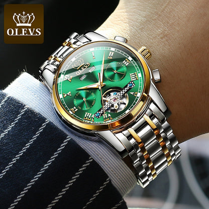 OLEVS Automatic Mechanical Men Watches Stainless Steel Waterproof Date Week Green Fashio Classic Wrist Watches Reloj Hombre baby magazin