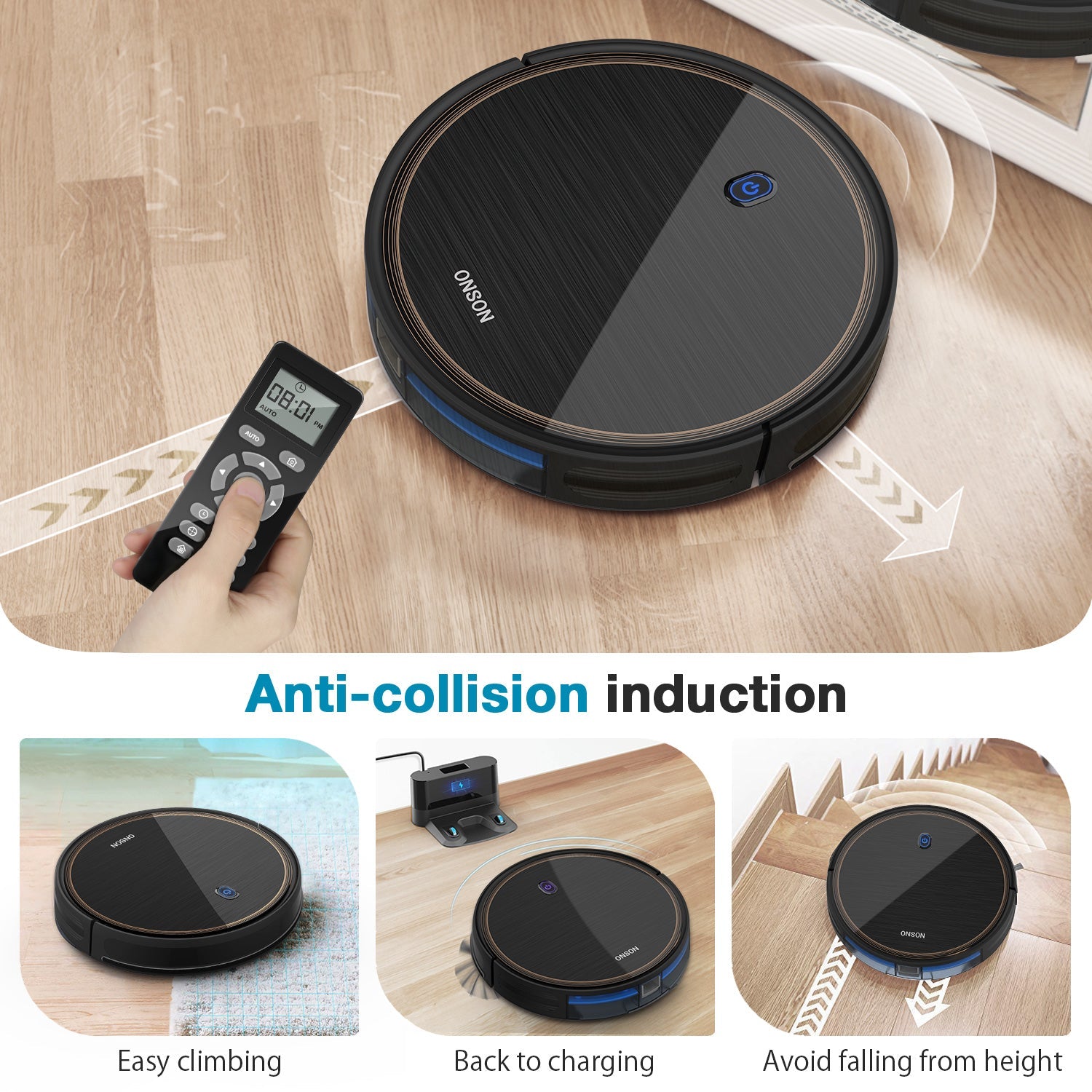 ONSON Intelligent 2000Pa Upgrade Gyroscope Self-Charging Pet Hair Cleaning Robot Vacuum with Boundary Strip baby magazin 