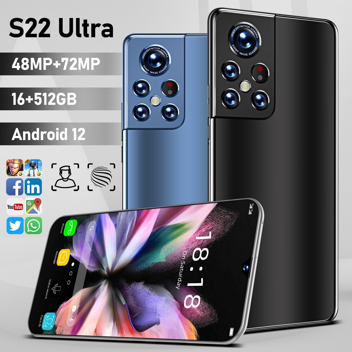 Original S22 Ultra Smartphone Unlocked 16GB+512GB 6.9 inch Unlock OLED Screen Dual SIM Mobile phones Ultra HD Android 12 phone baby magazin 