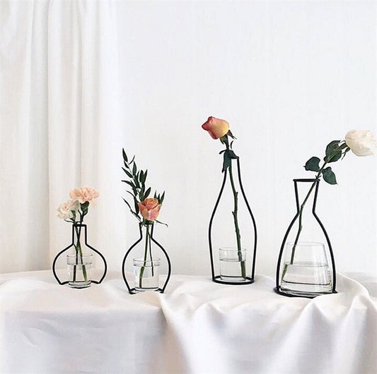 Retro Iron Line Table Flowers Vases Nordic Decoration Home Metal Plant Holder Nordic Styles Flower Vase Home Decor 8 Shapes baby magazin 