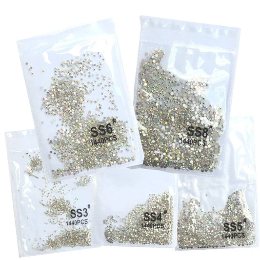 SS3-ss8 1440pcs Clear Crystal AB gold  3D Non HotFix FlatBack Nail Art Rhinestones Decorations Shoes And Dancing Decoration baby magazin 