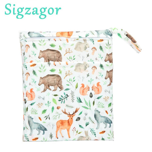 [Sigzagor]Wet Dry Bag With Two Zippered For Baby Diapers Nappies Waterproof Reusable 36cmx29cm baby magazin 