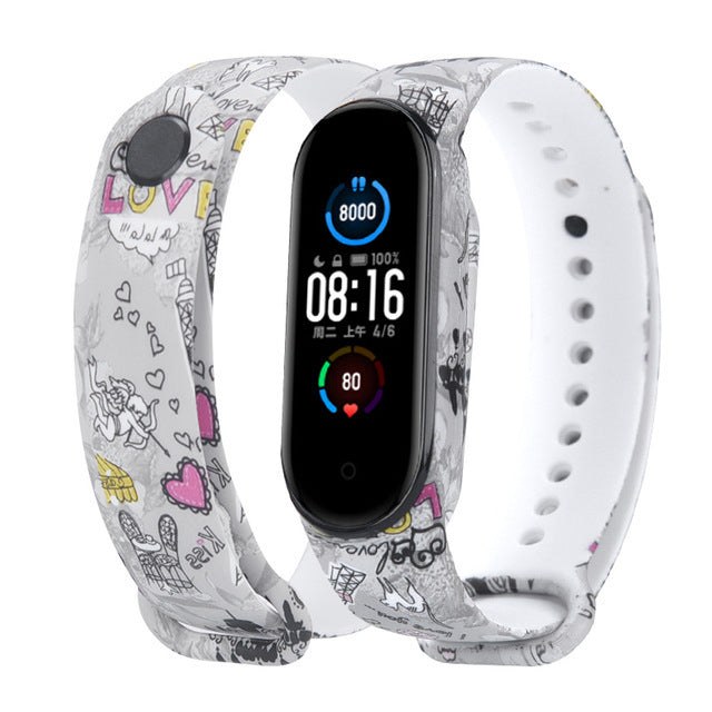 Strap For Xiaomi Mi Band 4 3 5 6 watch band Creative graffiti style Silicone bracelet replacement For XiaoMi band 4 5 Wristband baby magazin 