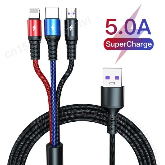 Super Charge 3 in 1 USB Cable for Huawei for iPhone 13 12 11 Pro 3in1 2in1 Fast Charge 8 Pin Micro USB Type C Cable for Samsung baby magazin 