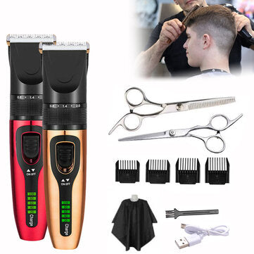 USB Charging Non-waterproof LCD Hair Clipper With 4 Push Heads 1 Flat Shears 1 Tooth Shears 1 Haircut Cloth baby magazin 