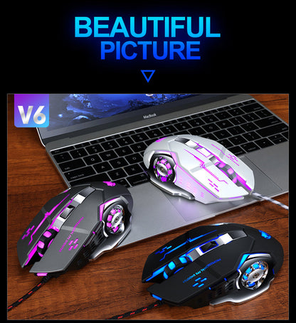 V6 Computer Mouse Gamer 6400Pi Optical USB Ergonomic Mouse Silent Wired With breathing lamp For PC Laptop baby magazin 