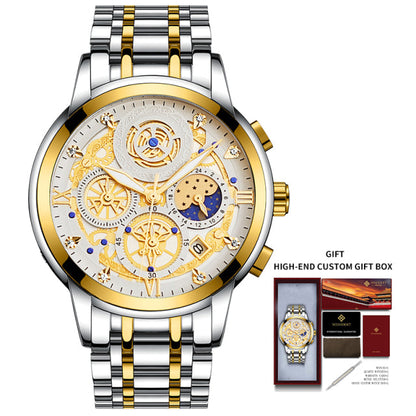 WISHDOIT Original Watch for Men&#39;s Waterproof Stainless Steel Quartz Analog Fashion Business Sun Moon Star Wristwatches Top Brand baby magazin 