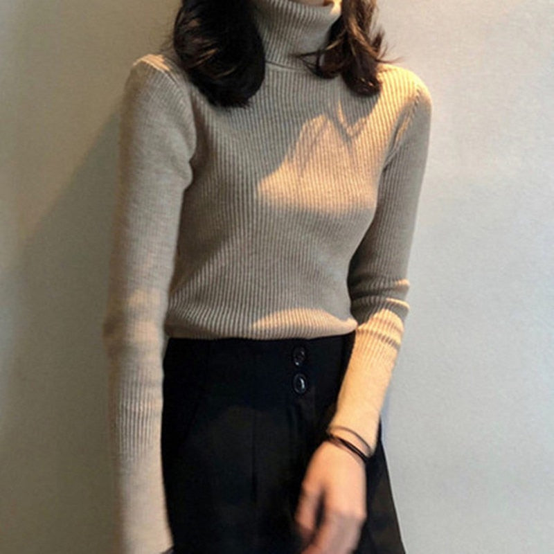 Women Turtleneck Sweaters Autumn Winter Korean Slim Pullover Women Basic Tops Casual Soft Knit Sweater Soft Warm Jumper baby magazin 
