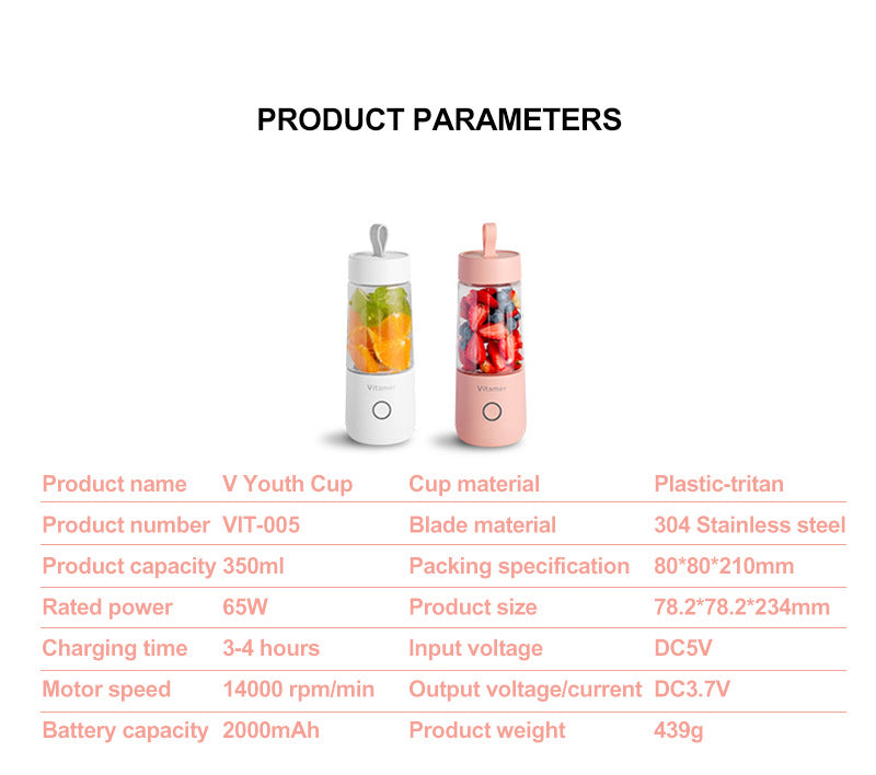 wholesale home appliance 350ml portable rechargeable juicer mixer fruit 2019/juicer shenzhen/portable juice blender baby magazin 